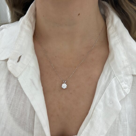 14K White Gold Lab-Grown Diamond Pendant, 1.50 CTW Four Prong Basket Solitaire - Picture 3 of 5